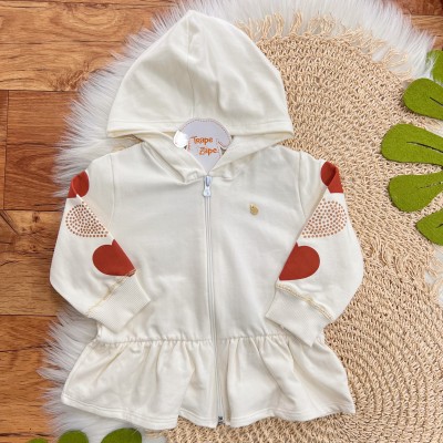 Conj. Jaqueta com Corações nas Mangas e Calça Legging - Off White e Ferrugem